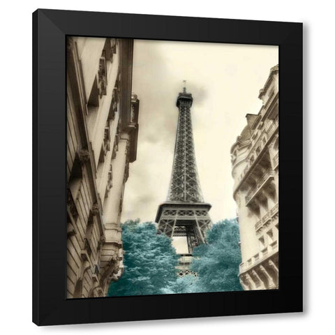 Teal Eiffel Tower 1 Black Modern Wood Framed Art Print with Double Matting by Poinski, Dianne