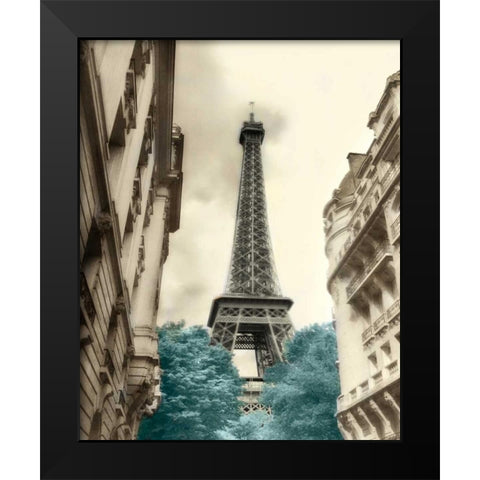 Teal Eiffel Tower 1 Black Modern Wood Framed Art Print by Poinski, Dianne