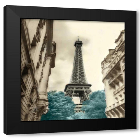 Teal Eiffel Tower 1 Black Modern Wood Framed Art Print with Double Matting by Poinski, Dianne