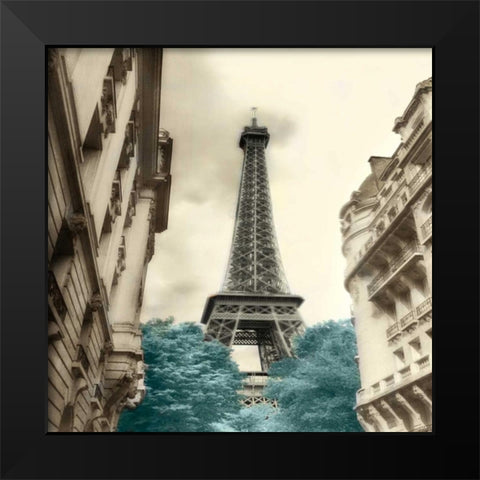 Teal Eiffel Tower 1 Black Modern Wood Framed Art Print by Poinski, Dianne