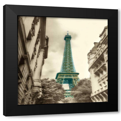Teal Eiffel Tower 2 Black Modern Wood Framed Art Print with Double Matting by Poinski, Dianne