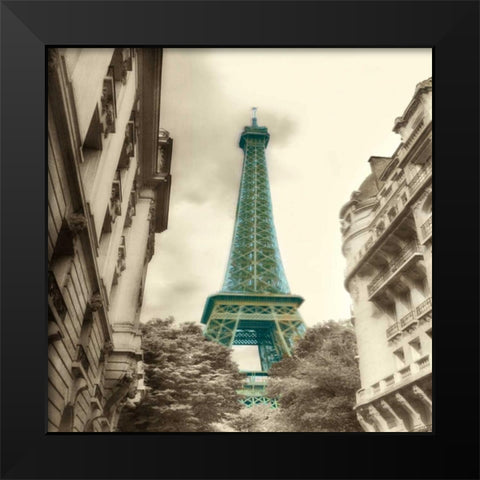 Teal Eiffel Tower 2 Black Modern Wood Framed Art Print by Poinski, Dianne