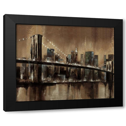 Brooklyn After Dark Black Modern Wood Framed Art Print by Sunny