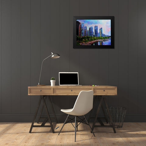 City Life 1 Black Modern Wood Framed Art Print by Ghanooni, Sarah