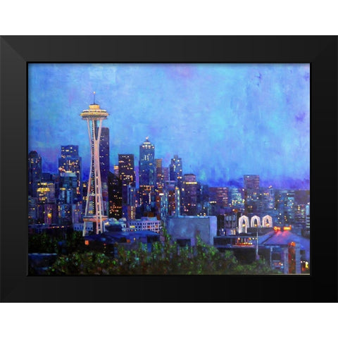 Seattle at Night Black Modern Wood Framed Art Print by Ghanooni, Sarah