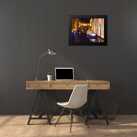 Gondola Night Black Modern Wood Framed Art Print by Ghanooni, Sarah
