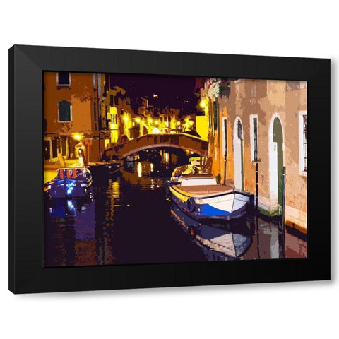 Gondola Night Black Modern Wood Framed Art Print by Ghanooni, Sarah