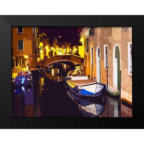 Gondola Night Black Modern Wood Framed Art Print by Ghanooni, Sarah