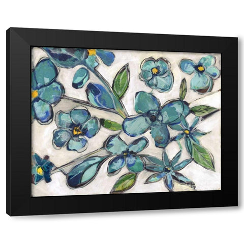 Aqua Flora Black Modern Wood Framed Art Print by Haynes, Smith