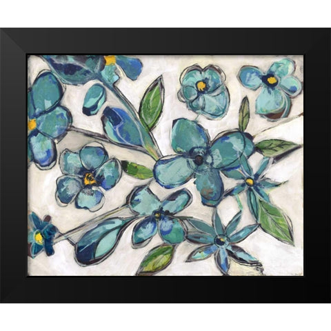 Aqua Flora Black Modern Wood Framed Art Print by Haynes, Smith