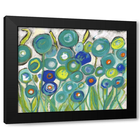 Flora Discs in Seafoam Black Modern Wood Framed Art Print with Double Matting by Haynes, Smith