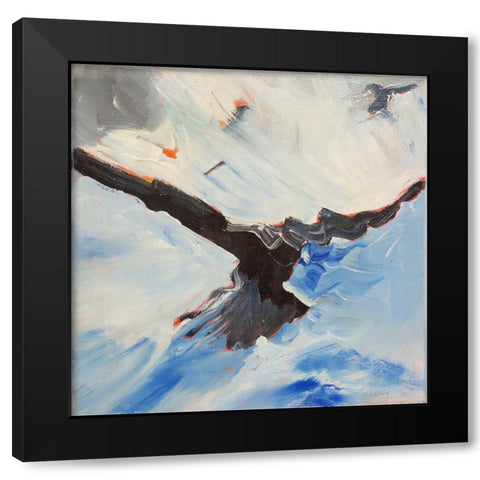 Crow In Flight Black Modern Wood Framed Art Print by Lewis, Sharalee