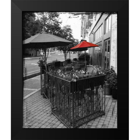 Red Restaurant Umbrella Pop Black Modern Wood Framed Art Print by Lewis, Sheldon