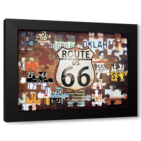 Route 66 Puzzle Black Modern Wood Framed Art Print by Lewis, Sheldon