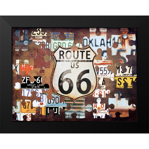 Route 66 Puzzle Black Modern Wood Framed Art Print by Lewis, Sheldon