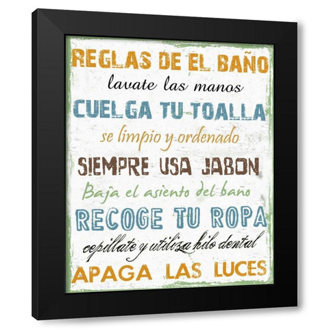 Spanish Bath Rules Black Modern Wood Framed Art Print with Double Matting by Lewis, Sheldon