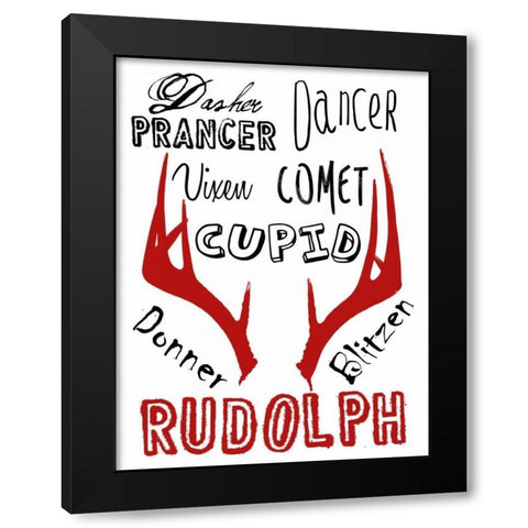 Santas Reindeer Black Modern Wood Framed Art Print with Double Matting by Lewis, Sheldon