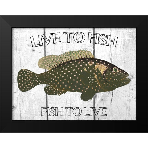 Live To Fish Black Modern Wood Framed Art Print by Lewis, Sheldon