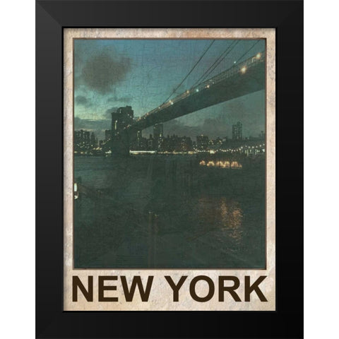 New York Night Black Modern Wood Framed Art Print by Lewis, Sheldon