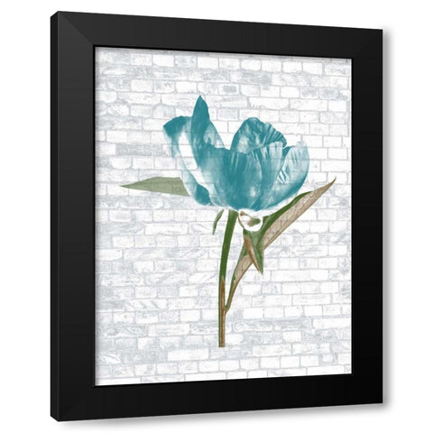 Blue Brick Floral Black Modern Wood Framed Art Print by Lewis, Sheldon