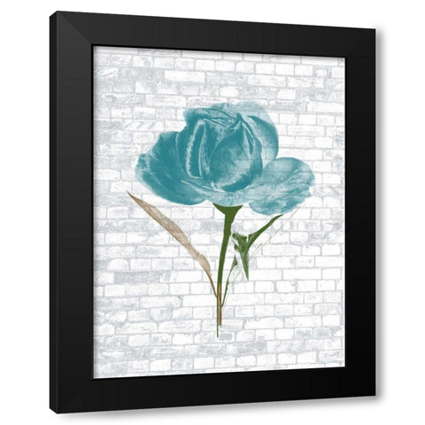 Blue Brick Floral 2 Black Modern Wood Framed Art Print with Double Matting by Lewis, Sheldon