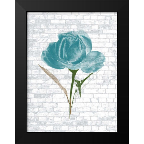 Blue Brick Floral 2 Black Modern Wood Framed Art Print by Lewis, Sheldon