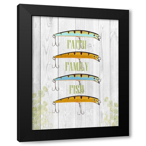 Faith Family Fish Black Modern Wood Framed Art Print with Double Matting by Lewis, Sheldon