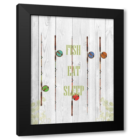 Fish Eat Sleep Black Modern Wood Framed Art Print with Double Matting by Lewis, Sheldon