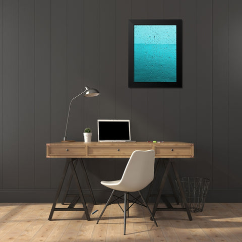 Teal Rain Drops Black Modern Wood Framed Art Print by Lewis, Sheldon
