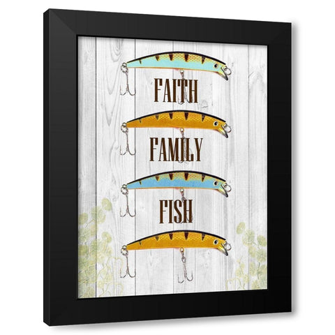 Faith Family Fish Black Modern Wood Framed Art Print with Double Matting by Lewis, Sheldon