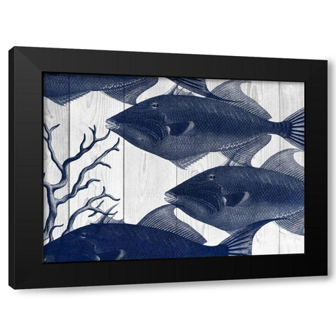 Blue Fishe Black Modern Wood Framed Art Print by Lewis, Sheldon