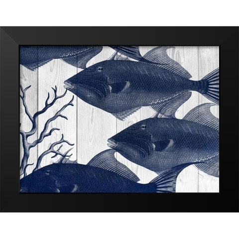 Blue Fishe Black Modern Wood Framed Art Print by Lewis, Sheldon