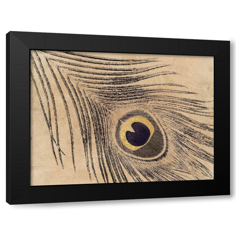 Gold Line Peacock Black Modern Wood Framed Art Print by Lewis, Sheldon