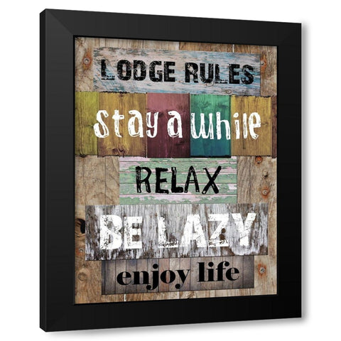 Lodge Rules Black Modern Wood Framed Art Print by Lewis, Sheldon