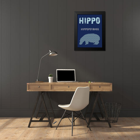 Hippo Black Modern Wood Framed Art Print by Lewis, Sheldon