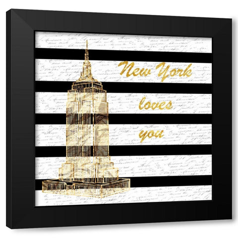 Golden New York Romance Black Modern Wood Framed Art Print with Double Matting by Lewis, Sheldon