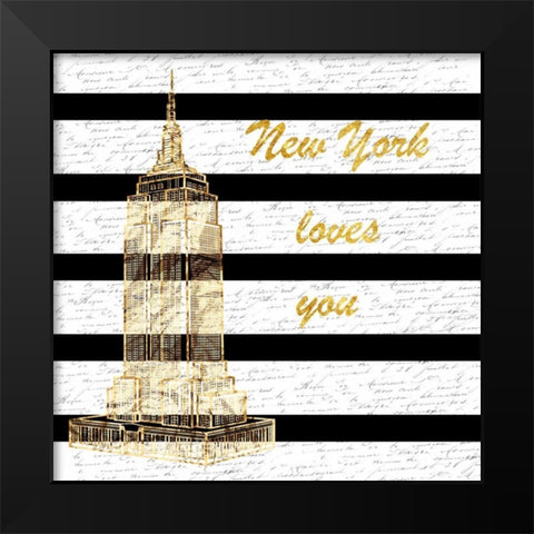 Golden New York Romance Black Modern Wood Framed Art Print by Lewis, Sheldon