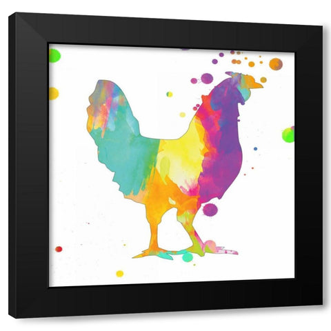 Bubbly Rooster Black Modern Wood Framed Art Print with Double Matting by Lewis, Sheldon
