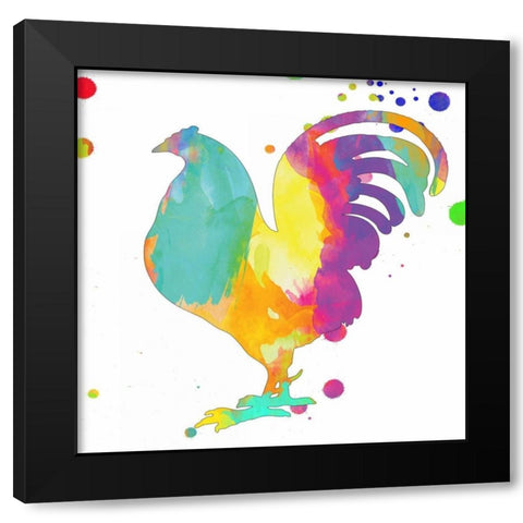 Color Rush Rooster Black Modern Wood Framed Art Print with Double Matting by Lewis, Sheldon