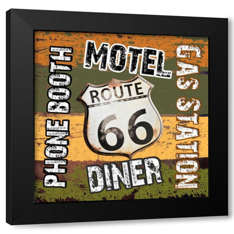 Route 66 Comforts Black Modern Wood Framed Art Print by Lewis, Sheldon