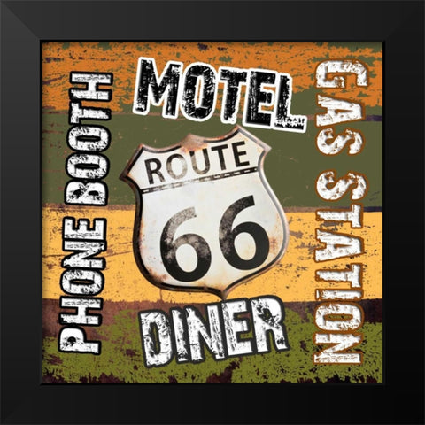 Route 66 Comforts Black Modern Wood Framed Art Print by Lewis, Sheldon