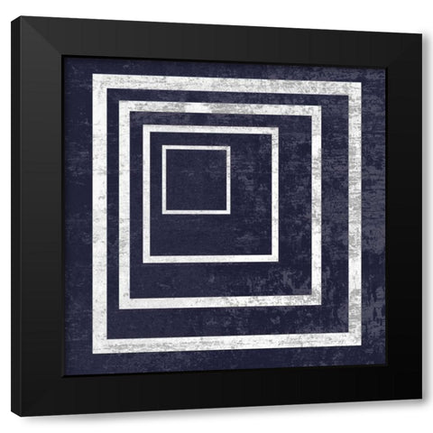 Indigo And White Dimension Black Modern Wood Framed Art Print with Double Matting by Lewis, Sheldon