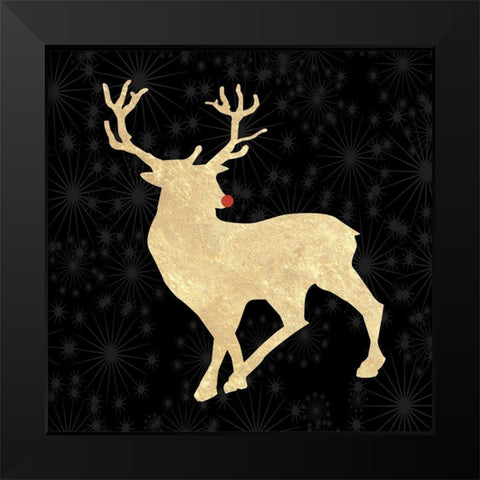 Run Run Rudolph Gold Tone Black Modern Wood Framed Art Print by Lewis, Sheldon