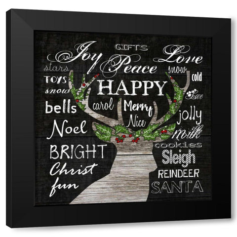 Oh Deer Typography Black Modern Wood Framed Art Print by Lewis, Sheldon