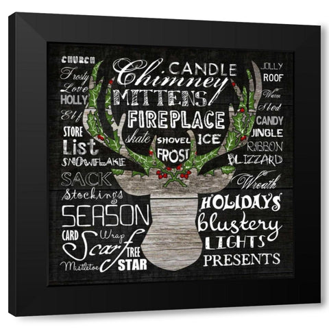 Oh Deer Typography 2 Black Modern Wood Framed Art Print by Lewis, Sheldon
