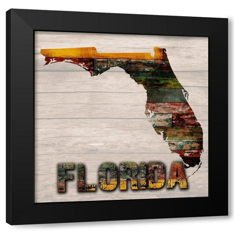 Florida Wooden Map Black Modern Wood Framed Art Print with Double Matting by Lewis, Sheldon