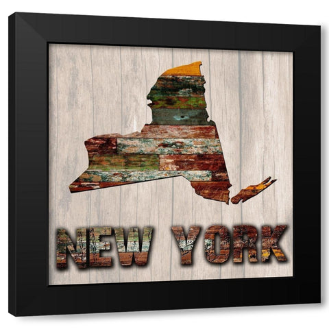 New York Wooden Map Black Modern Wood Framed Art Print with Double Matting by Lewis, Sheldon