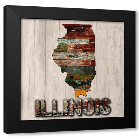 Illionis Wooden Map Black Modern Wood Framed Art Print by Lewis, Sheldon