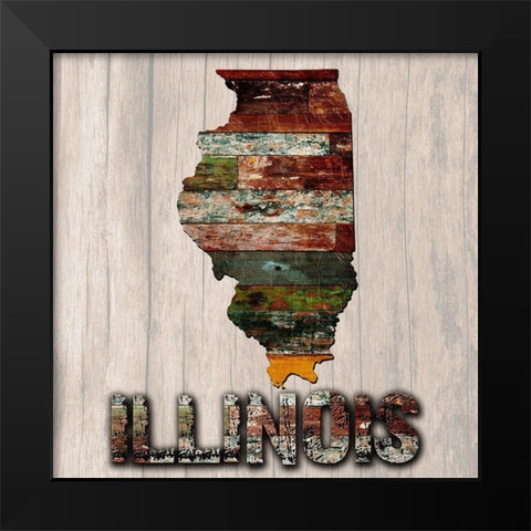 Illionis Wooden Map Black Modern Wood Framed Art Print by Lewis, Sheldon