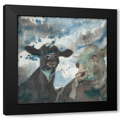Moo Moo Friends Black Modern Wood Framed Art Print with Double Matting by Lewis, Sheldon